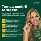 Donna con due capsule e una confezione di origano e cumino nero.